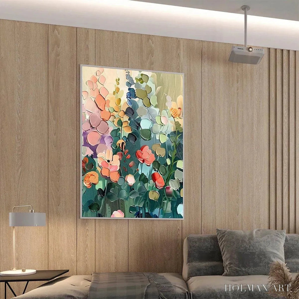 HOLMAN ART Blooming Meadow – Textured Floral Painting, Colorful Wildflower , Vertical Canvas, Impasto Decor - image 4