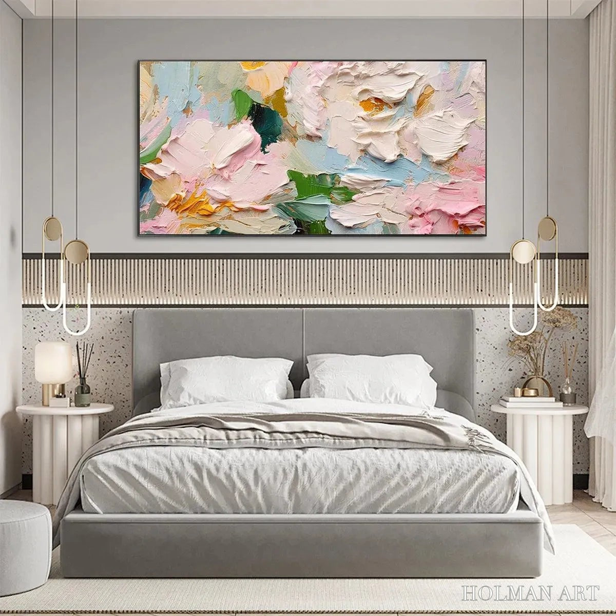 HOLMAN ART Spring Bouquet – Textured Floral Painting, Pastel , Panoramic Canvas, Impasto Decor - image 4