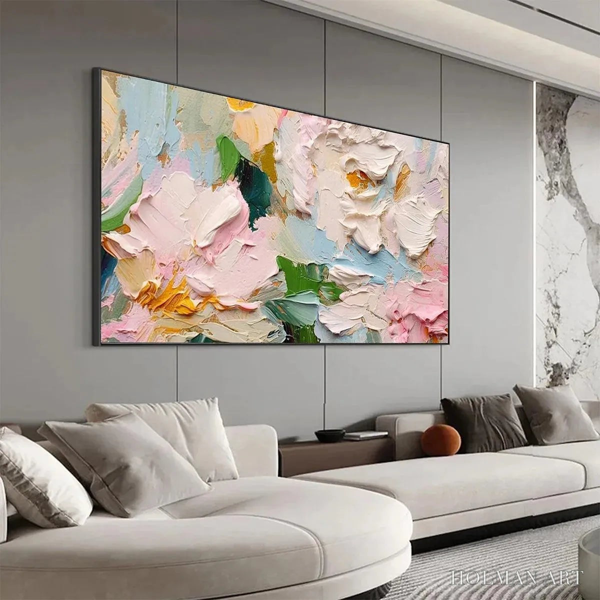 HOLMAN ART Spring Bouquet – Textured Floral Painting, Pastel , Panoramic Canvas, Impasto Decor - image 5