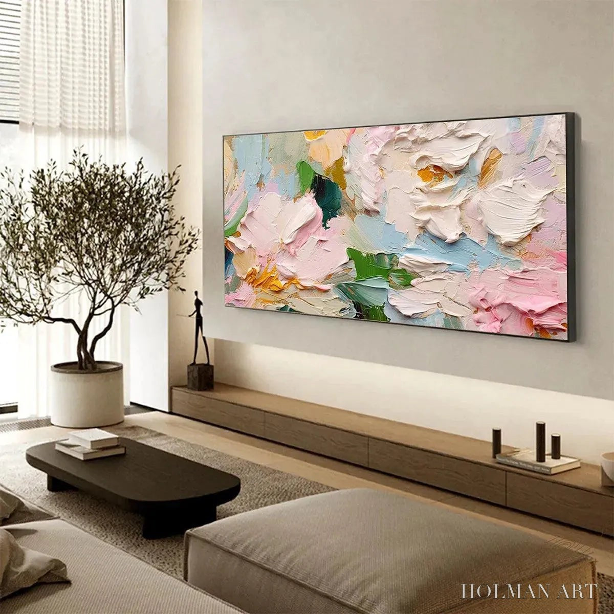 HOLMAN ART Spring Bouquet – Textured Floral Painting, Pastel , Panoramic Canvas, Impasto Decor - image 6
