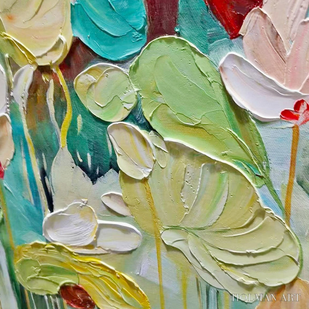 HOLMAN ART Lush Garden – Textured Floral Painting, Green and White , Vertical Canvas, Impressionist Decor - image 3
