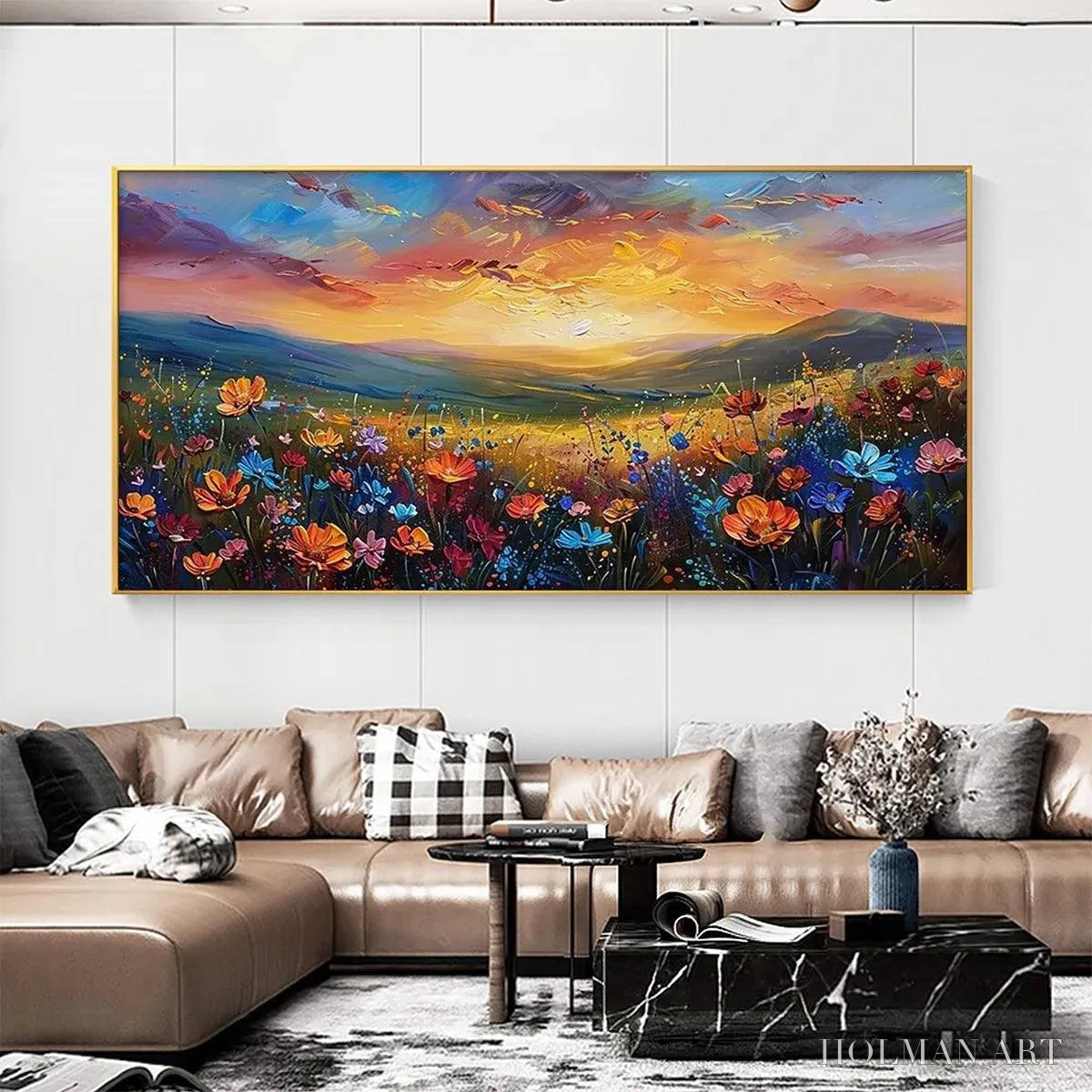 HOLMAN ART Sunset Serenade – Textured Floral Landscape Painting, Impasto , Horizontal Canvas, Sunset Decor - image 2