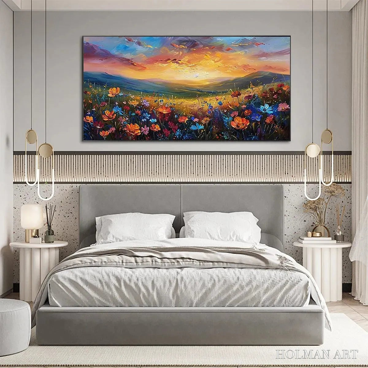 HOLMAN ART Sunset Serenade – Textured Floral Landscape Painting, Impasto , Horizontal Canvas, Sunset Decor - image 4