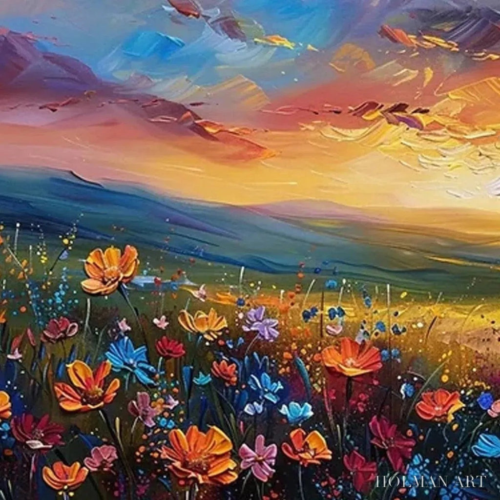HOLMAN ART Sunset Serenade – Textured Floral Landscape Painting, Impasto , Horizontal Canvas, Sunset Decor - image 6