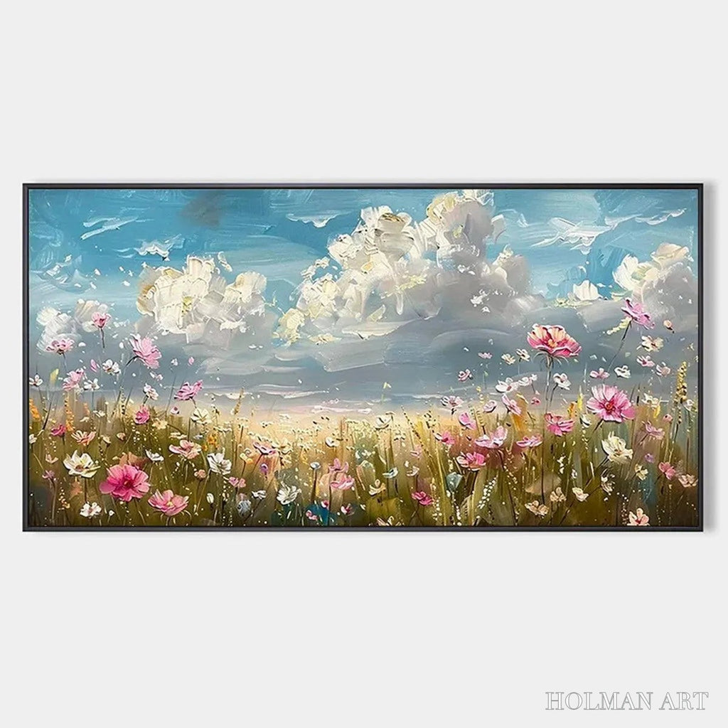 HOLMAN ART Cosmos Field – Textured Floral Landscape Painting, Impasto , Horizontal Canvas, Wildflower Decor - image 1