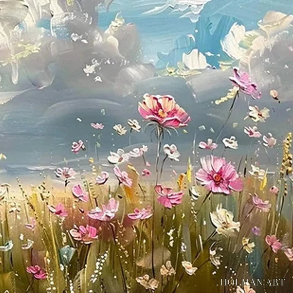 HOLMAN ART Cosmos Field – Textured Floral Landscape Painting, Impasto , Horizontal Canvas, Wildflower Decor - image 3
