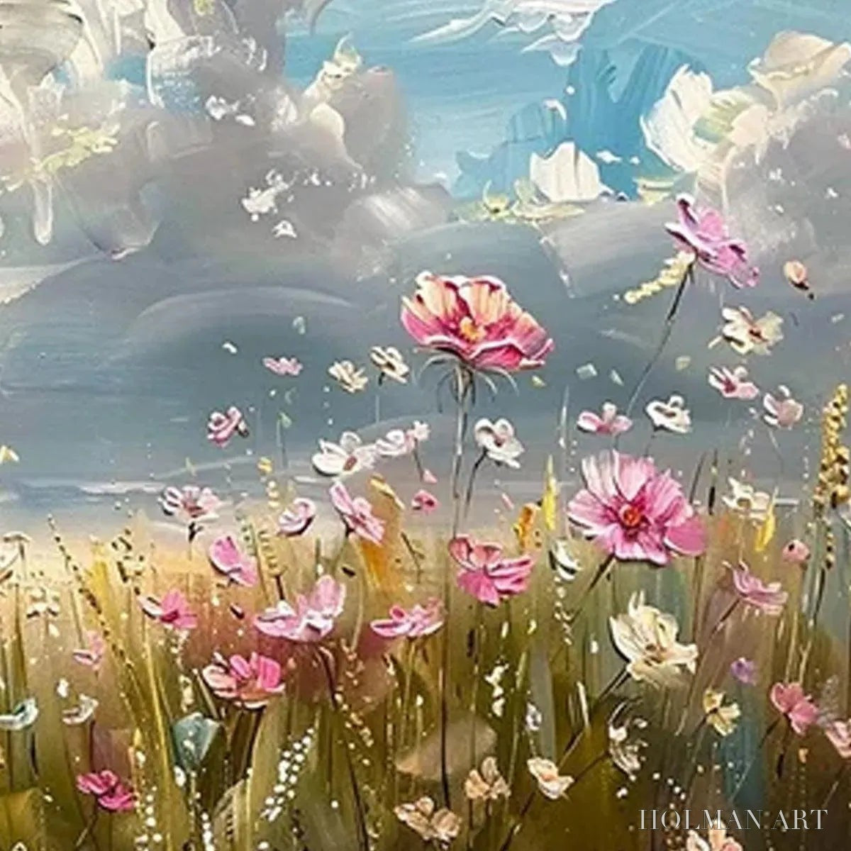 HOLMAN ART Cosmos Field – Textured Floral Landscape Painting, Impasto , Horizontal Canvas, Wildflower Decor - image 3
