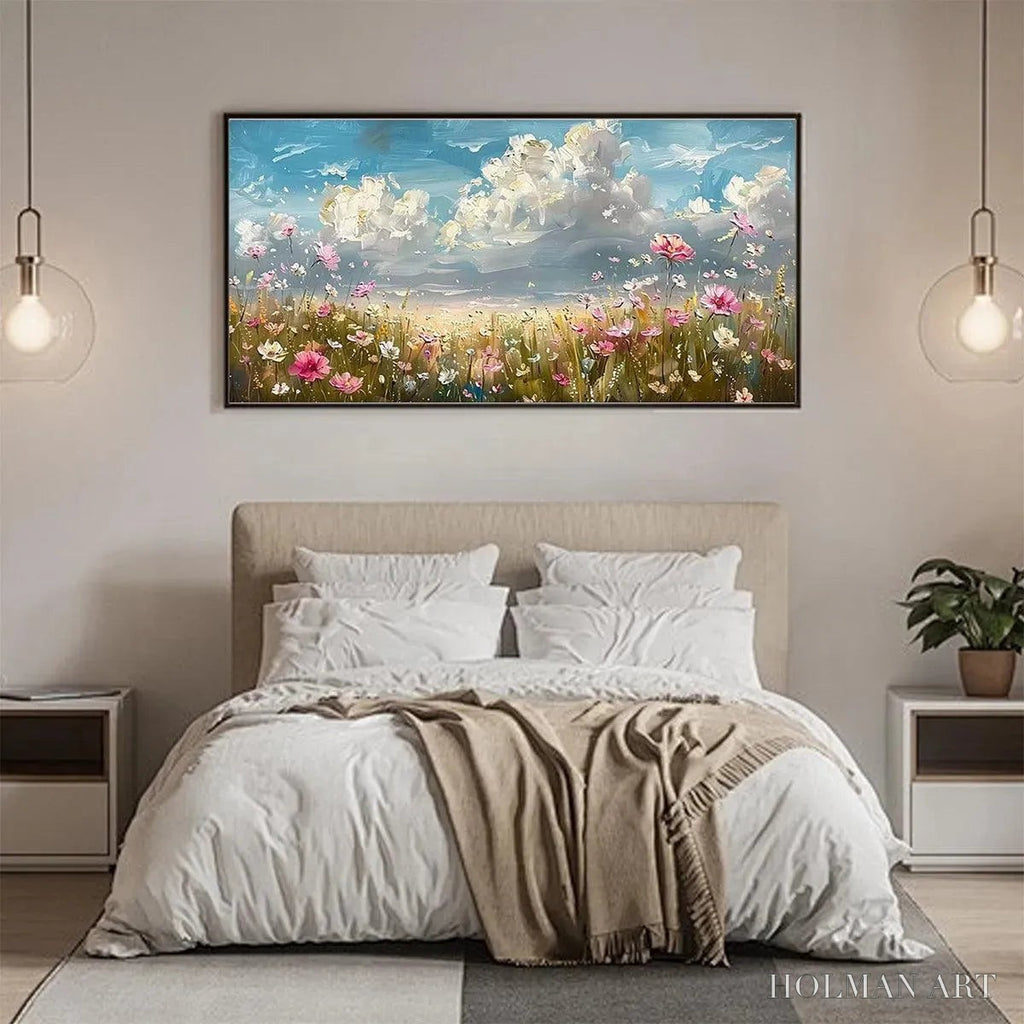 HOLMAN ART Cosmos Field – Textured Floral Landscape Painting, Impasto , Horizontal Canvas, Wildflower Decor - image 4