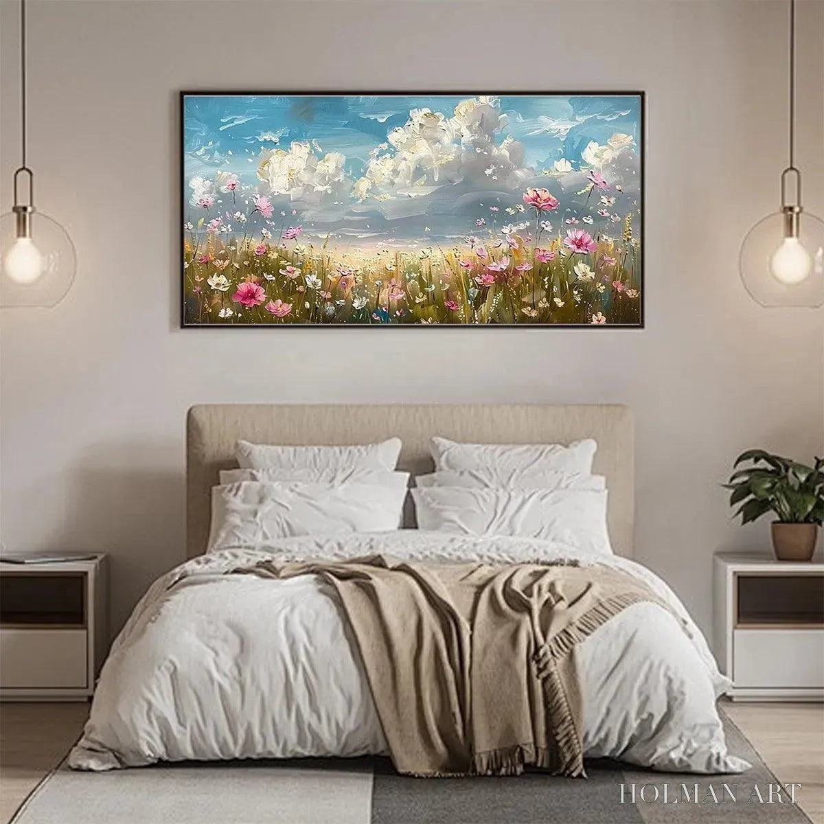 HOLMAN ART Cosmos Field – Textured Floral Landscape Painting, Impasto , Horizontal Canvas, Wildflower Decor - image 4