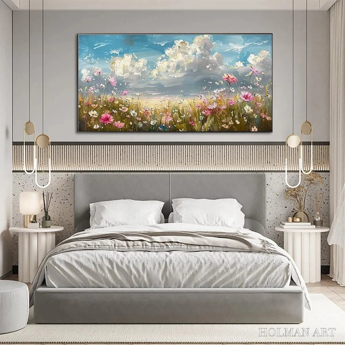 HOLMAN ART Cosmos Field – Textured Floral Landscape Painting, Impasto , Horizontal Canvas, Wildflower Decor - image 5