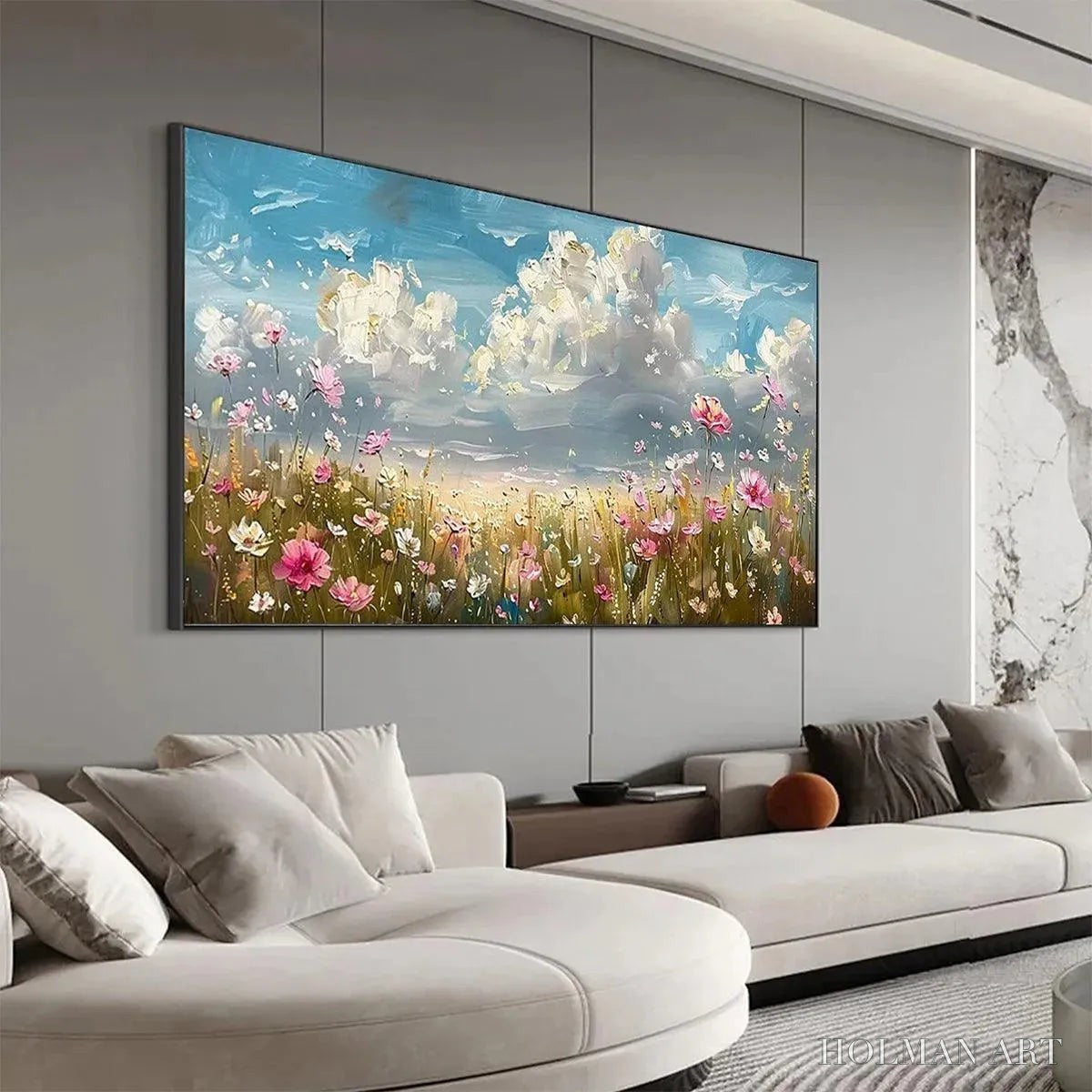 HOLMAN ART Cosmos Field – Textured Floral Landscape Painting, Impasto , Horizontal Canvas, Wildflower Decor - image 6
