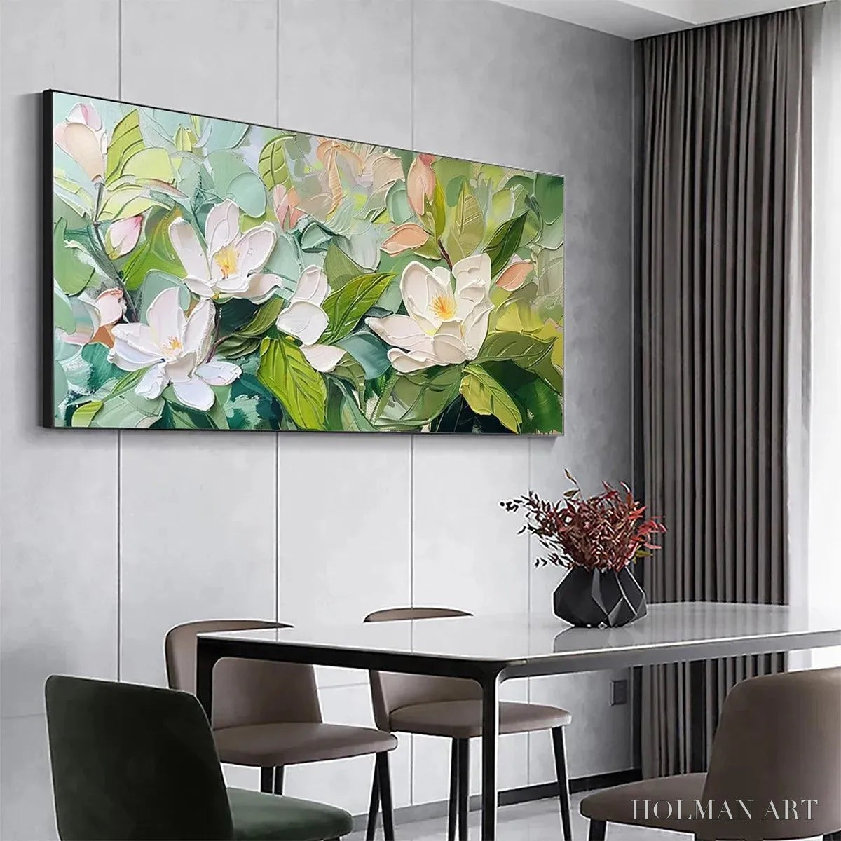 HOLMAN ART Magnolia Blossoms – Textured Floral Painting, Impasto , Horizontal Canvas, Magnolia Decor - image 5