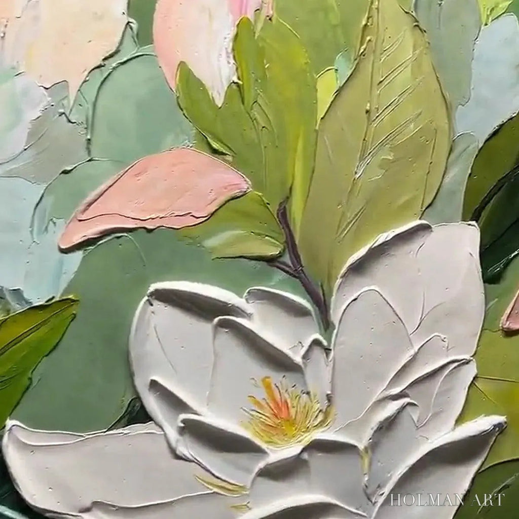 HOLMAN ART Magnolia Blossoms – Textured Floral Painting, Impasto , Horizontal Canvas, Magnolia Decor - image 6