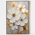 HOLMAN ART Golden Whispers – Textured Floral Painting, Gold and White , Vertical Canvas, Impasto Decor - image 1