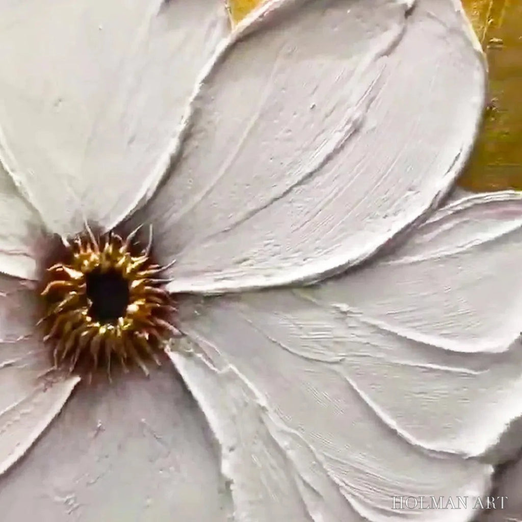HOLMAN ART Golden Whispers – Textured Floral Painting, Gold and White , Vertical Canvas, Impasto Decor - image 3