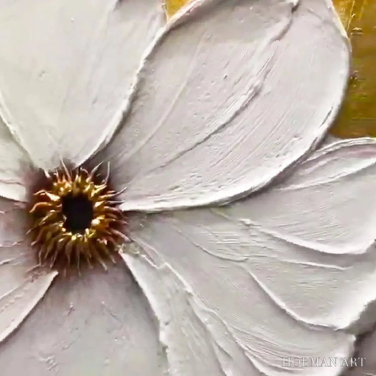 HOLMAN ART Golden Whispers – Textured Floral Painting, Gold and White , Vertical Canvas, Impasto Decor - image 3
