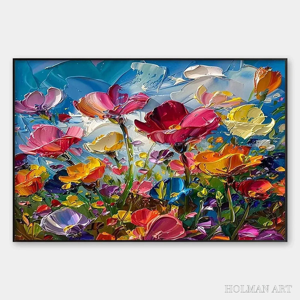 HOLMAN ART Field of Dreams – Textured Floral Painting, Impasto , Horizontal Canvas, Wildflower Decor - image 1
