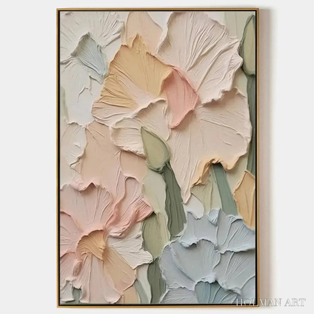 HOLMAN ART Pastel Petals – Textured Impasto Floral Painting, 3D Flower , Square Canvas, Romantic Decor - image 1