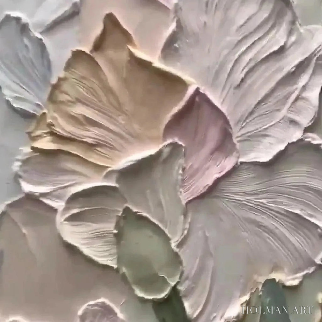 HOLMAN ART Pastel Petals – Textured Impasto Floral Painting, 3D Flower , Square Canvas, Romantic Decor - image 3