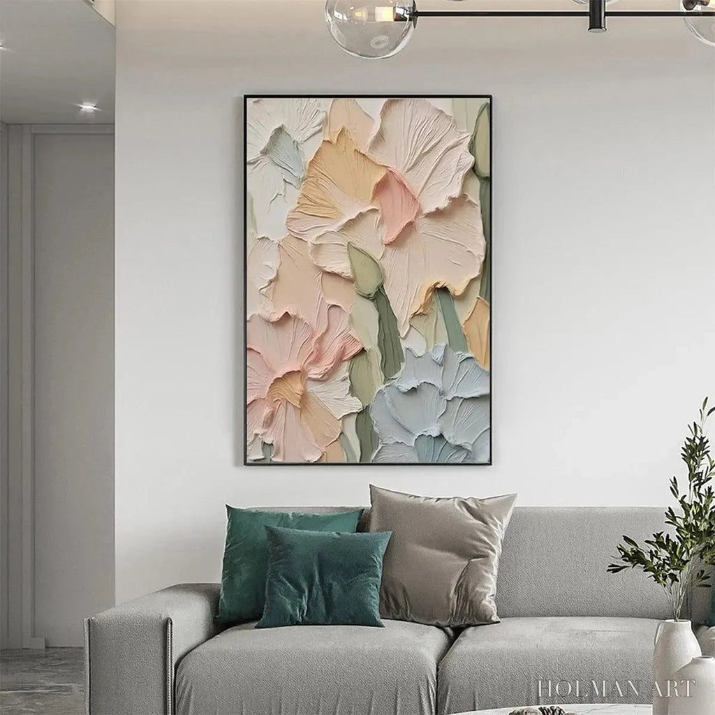 HOLMAN ART Pastel Petals – Textured Impasto Floral Painting, 3D Flower , Square Canvas, Romantic Decor - image 6