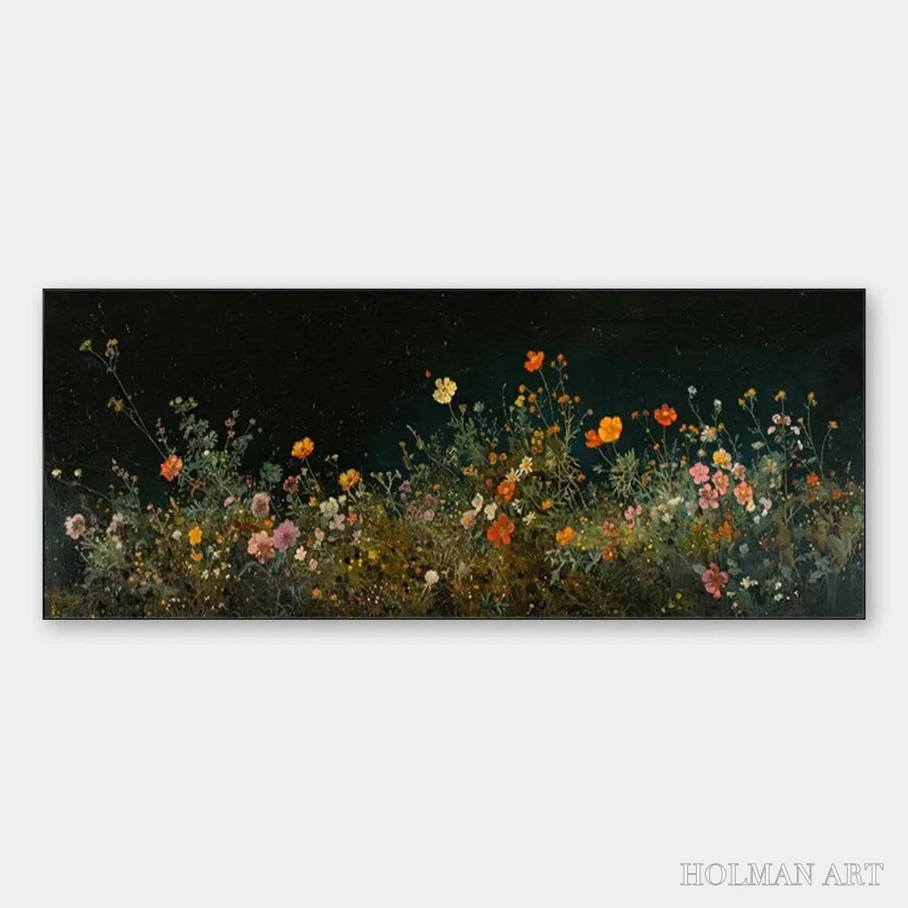 HOLMAN ART Night Garden Panoramic – Wildflower Painting, Panoramic , Dark Floral Decor - image 1