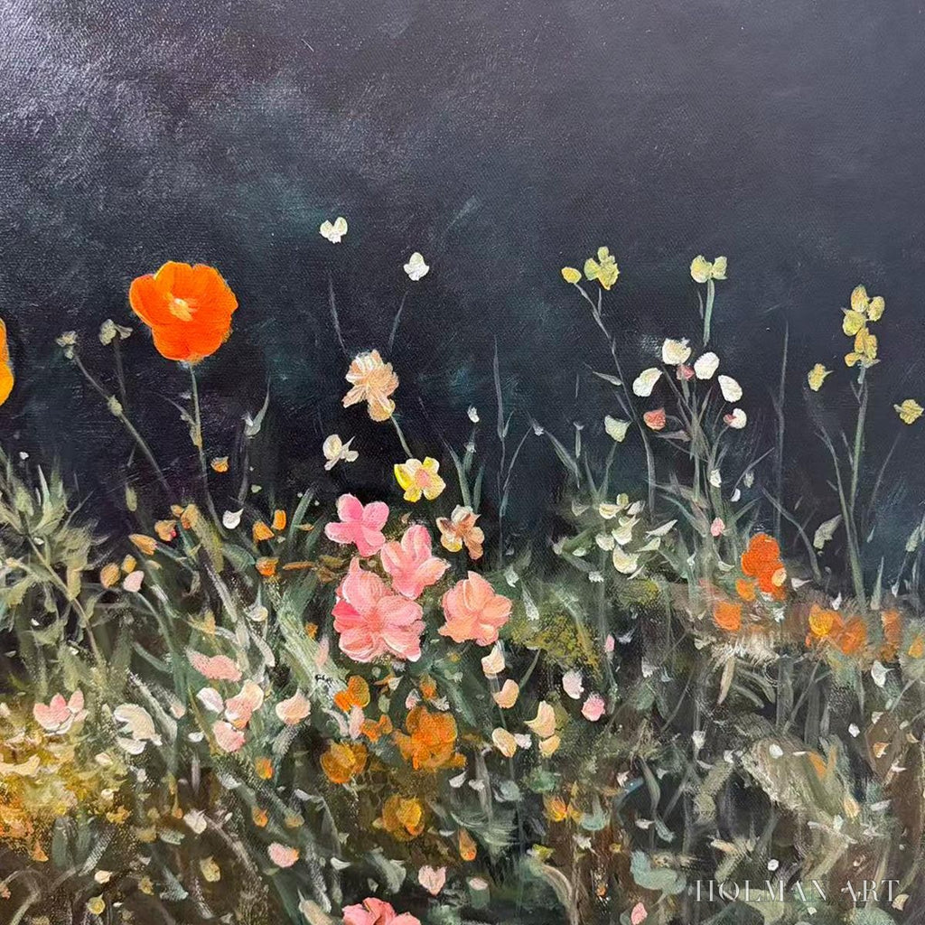 HOLMAN ART Night Garden Panoramic – Wildflower Painting, Panoramic , Dark Floral Decor - image 3