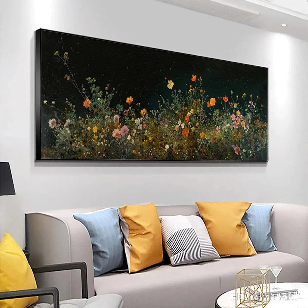 HOLMAN ART Night Garden Panoramic – Wildflower Painting, Panoramic , Dark Floral Decor - image 4
