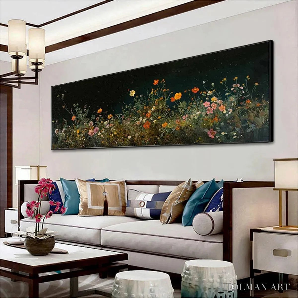 HOLMAN ART Night Garden Panoramic – Wildflower Painting, Panoramic , Dark Floral Decor - image 6