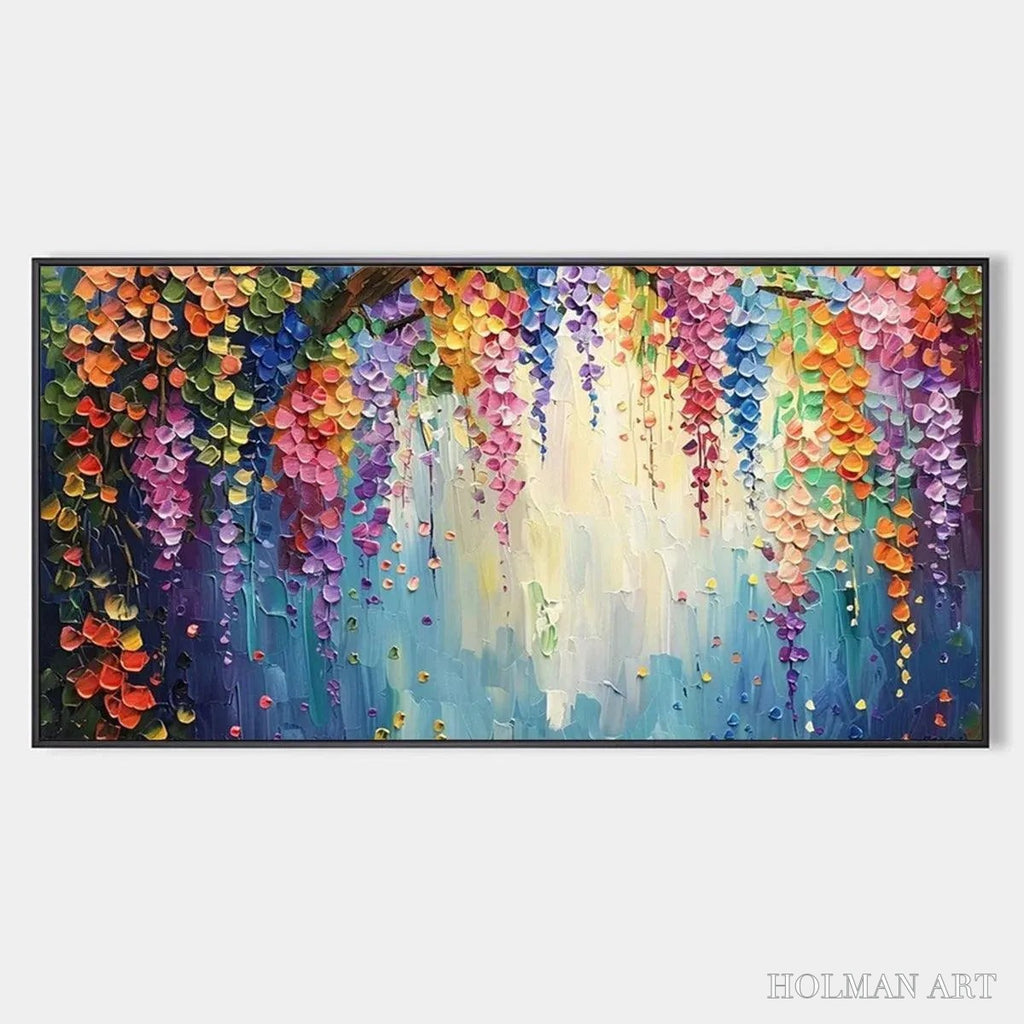 HOLMAN ART Wisteria Waterfall – Textured Floral Painting, Colorful Wisteria , Panoramic Canvas, Impressionist Decor - image 1
