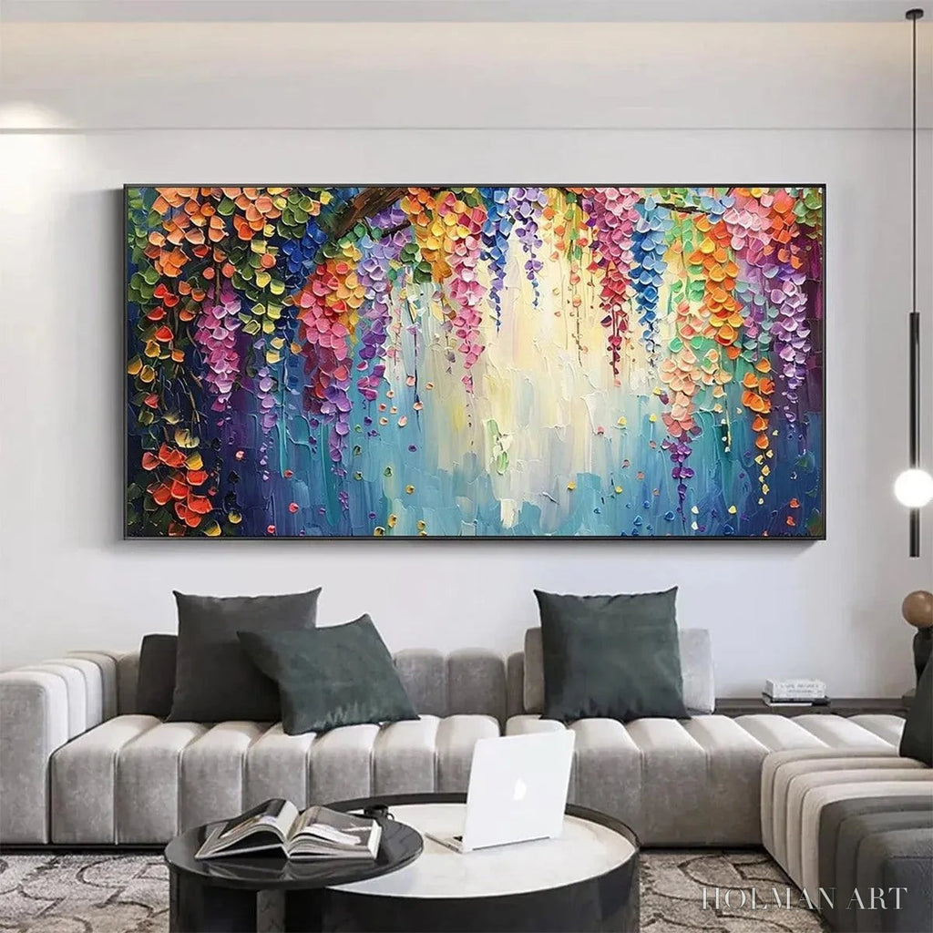 HOLMAN ART Wisteria Waterfall – Textured Floral Painting, Colorful Wisteria , Panoramic Canvas, Impressionist Decor - image 2