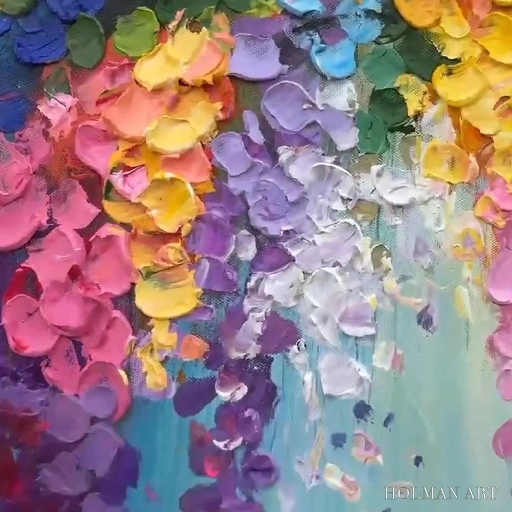HOLMAN ART Wisteria Waterfall – Textured Floral Painting, Colorful Wisteria , Panoramic Canvas, Impressionist Decor - image 3