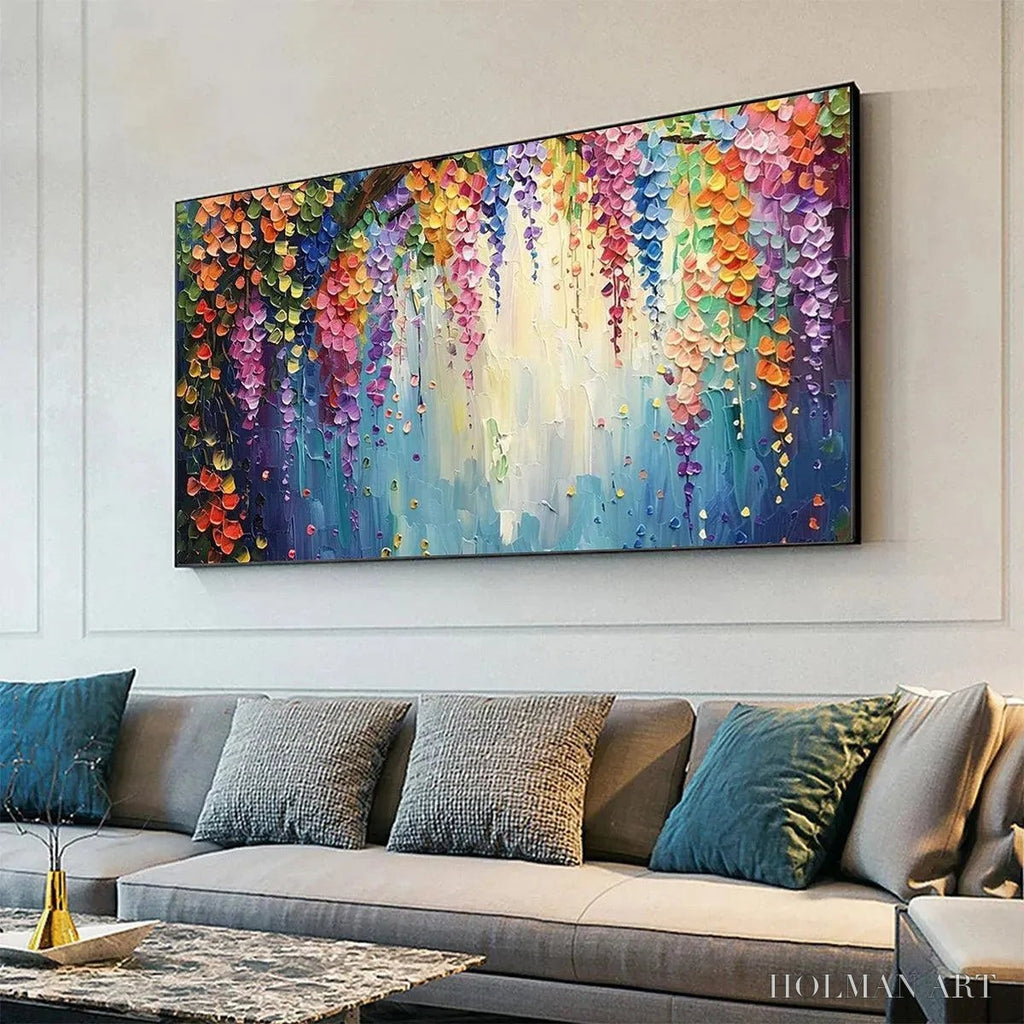HOLMAN ART Wisteria Waterfall – Textured Floral Painting, Colorful Wisteria , Panoramic Canvas, Impressionist Decor - image 4
