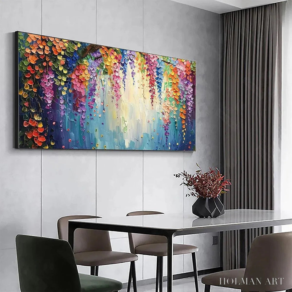 HOLMAN ART Wisteria Waterfall – Textured Floral Painting, Colorful Wisteria , Panoramic Canvas, Impressionist Decor - image 5