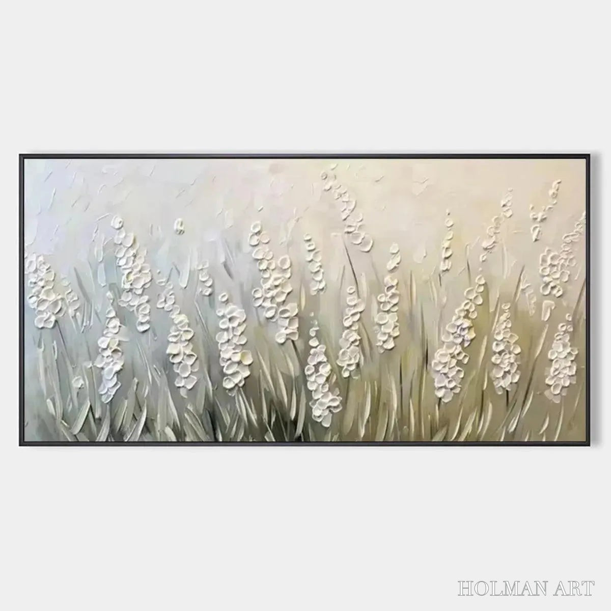 HOLMAN ART Whispering Fields – Textured White Floral Painting, 3D Flower , Panoramic Canvas, Serene Decor - image 1