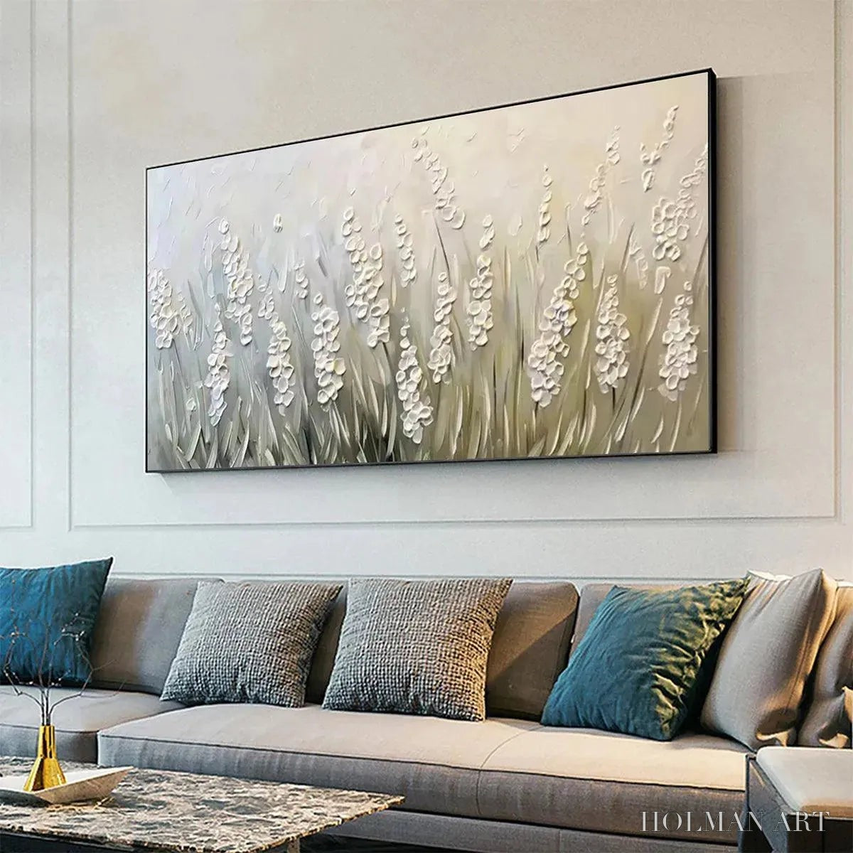 HOLMAN ART Whispering Fields – Textured White Floral Painting, 3D Flower , Panoramic Canvas, Serene Decor - image 2