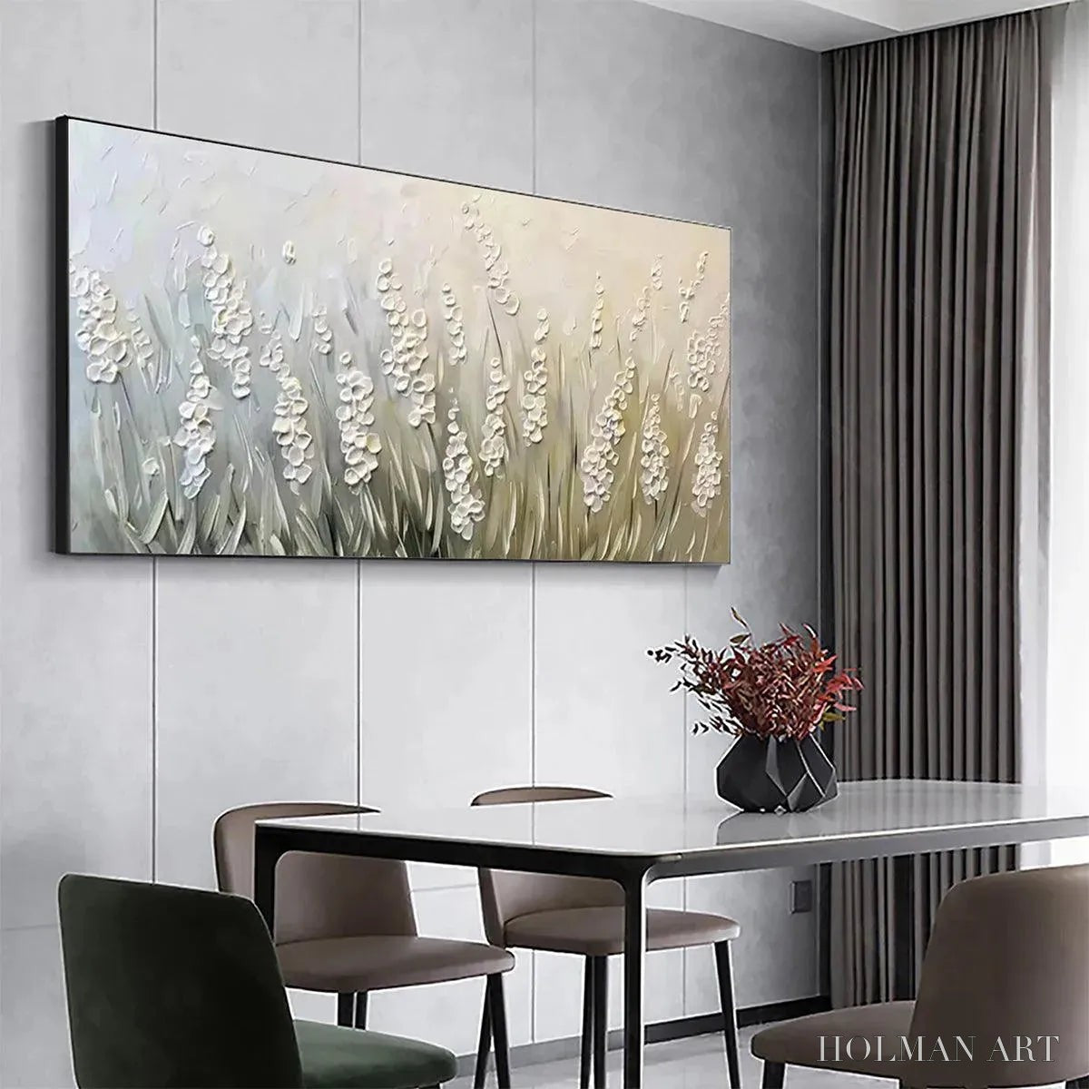 HOLMAN ART Whispering Fields – Textured White Floral Painting, 3D Flower , Panoramic Canvas, Serene Decor - image 4
