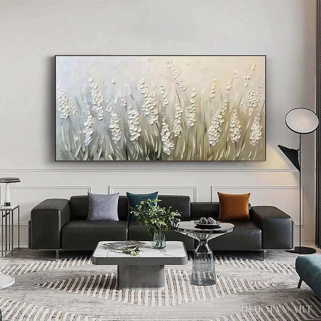HOLMAN ART Whispering Fields – Textured White Floral Painting, 3D Flower , Panoramic Canvas, Serene Decor - image 6