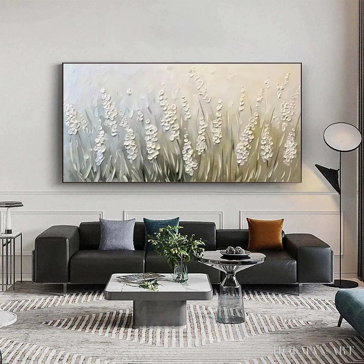 HOLMAN ART Whispering Fields – Textured White Floral Painting, 3D Flower , Panoramic Canvas, Serene Decor - image 6