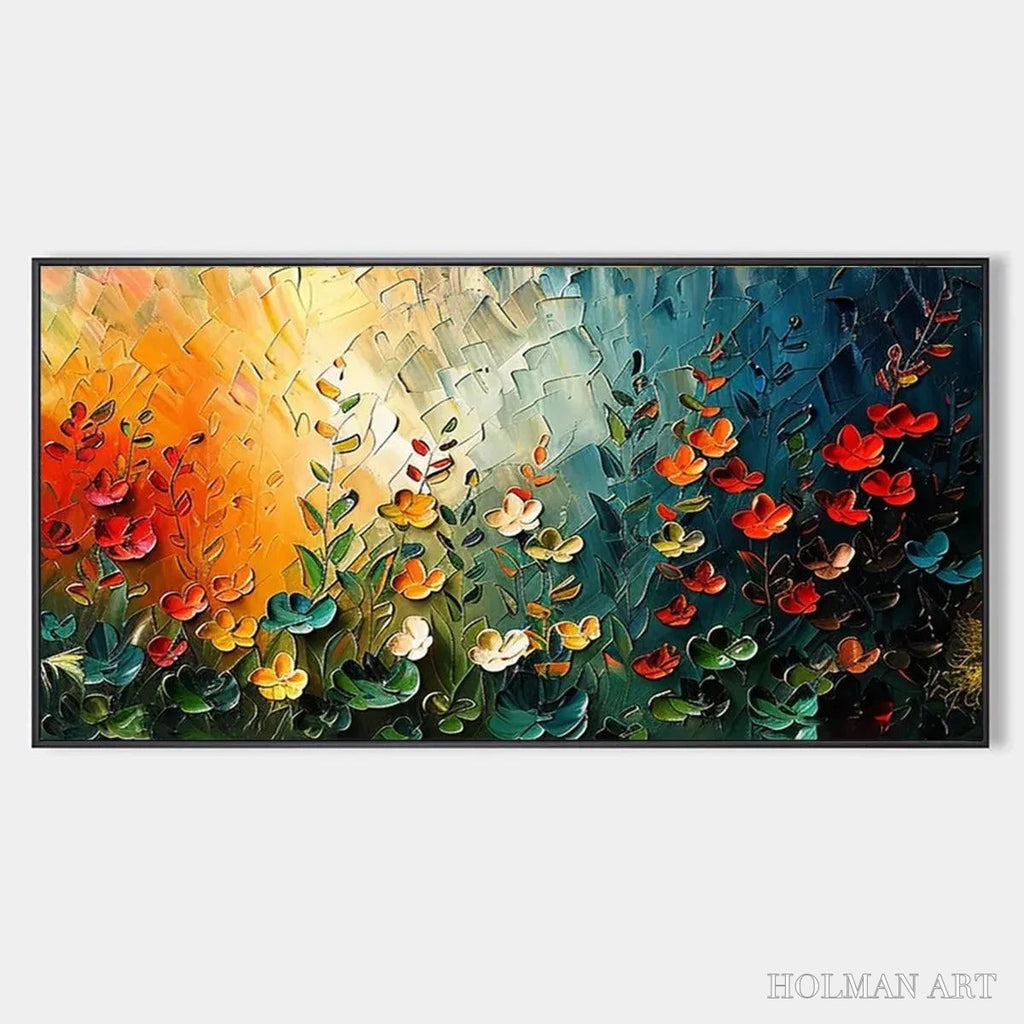 HOLMAN ART Wildflower Meadow – Textured Abstract Floral Painting, Colorful Wildflower , Panoramic Canvas, Modern Decor - image 1