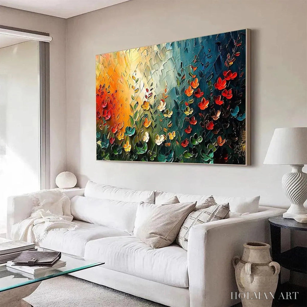 HOLMAN ART Wildflower Meadow – Textured Abstract Floral Painting, Colorful Wildflower , Panoramic Canvas, Modern Decor - image 4