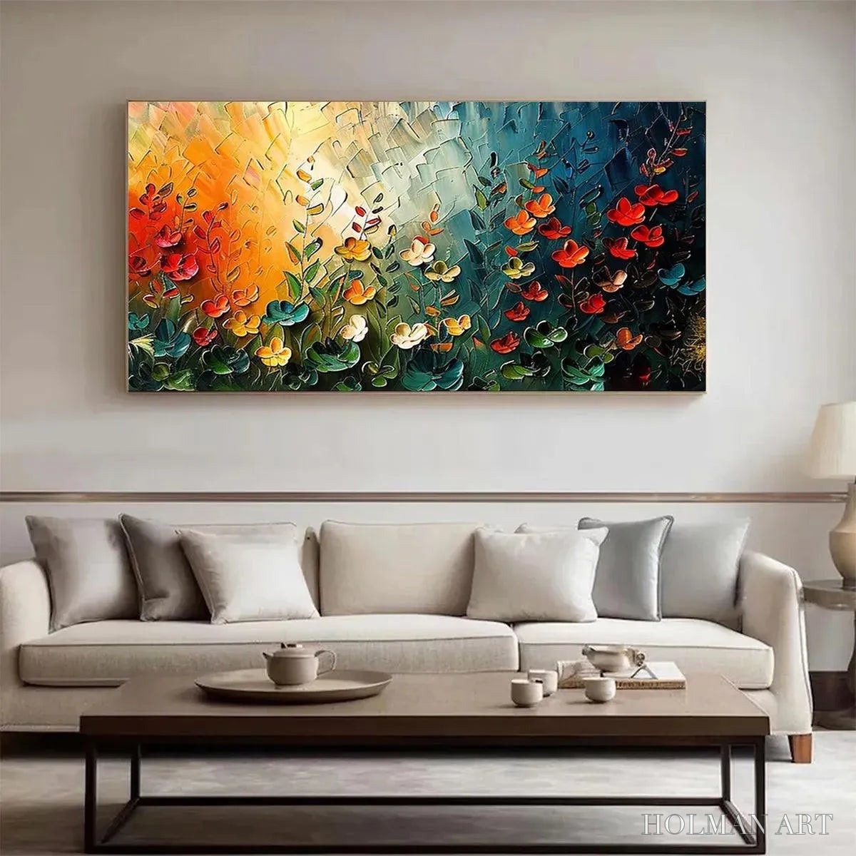 HOLMAN ART Wildflower Meadow – Textured Abstract Floral Painting, Colorful Wildflower , Panoramic Canvas, Modern Decor - image 5