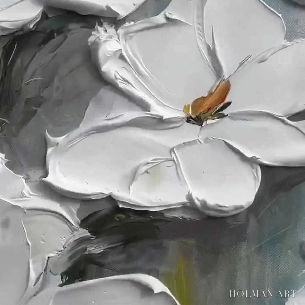 HOLMAN ART White Magnolia Blossoms – Textured Floral Painting, White Flower , Panoramic Canvas, Impressionist Decor - image 3