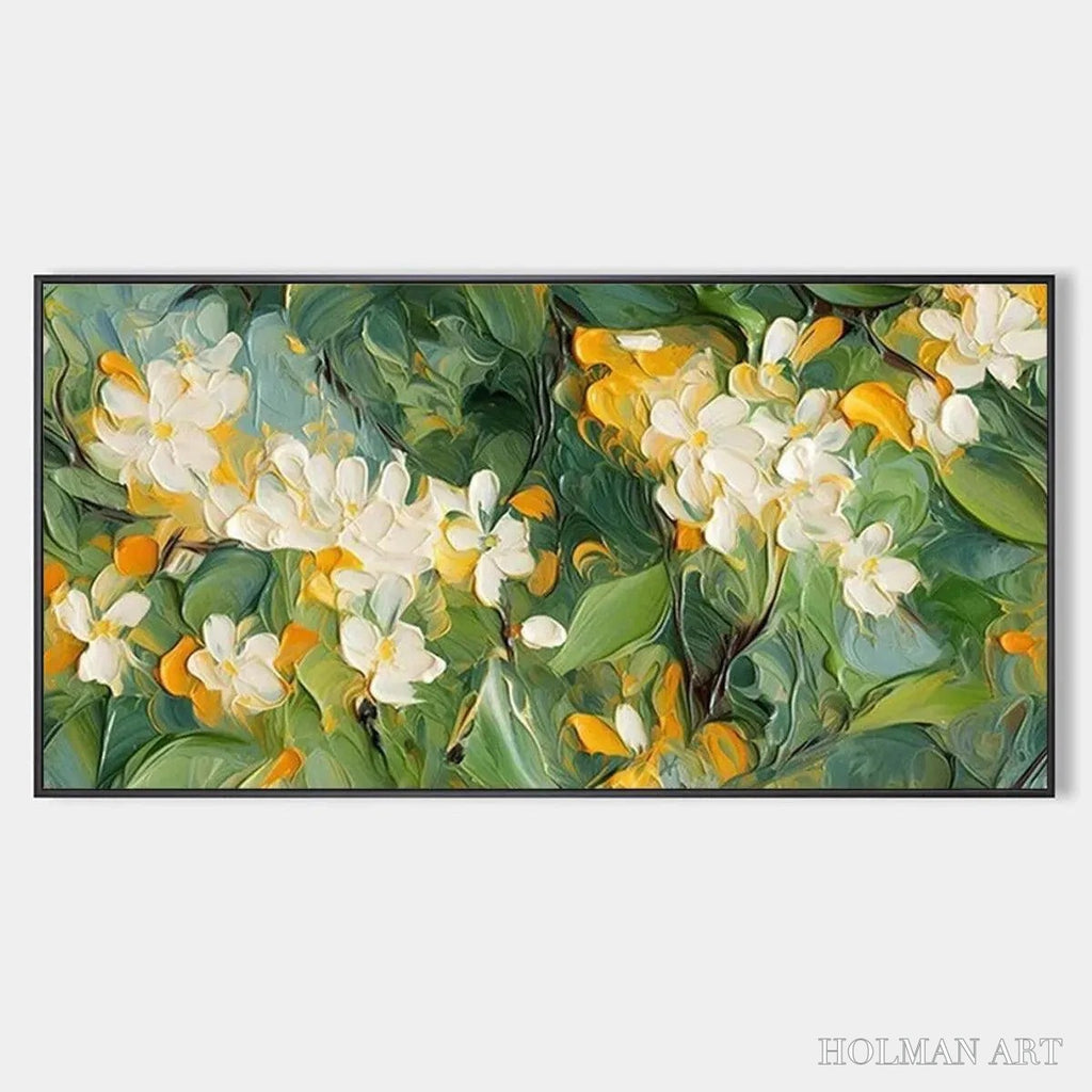 HOLMAN ART Orange Blossom – Textured Floral Painting, White Flowers , Panoramic Canvas, Impressionist Decor - image 1