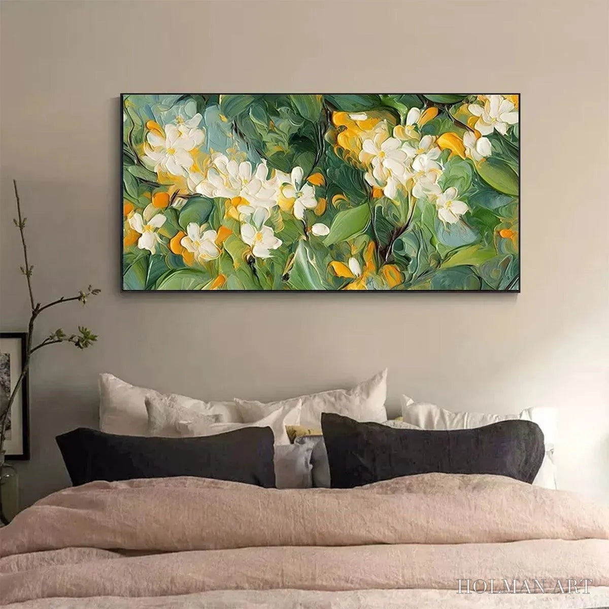 HOLMAN ART Orange Blossom – Textured Floral Painting, White Flowers , Panoramic Canvas, Impressionist Decor - image 2