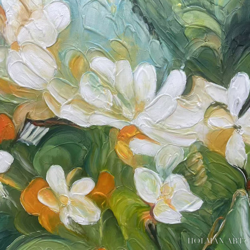 HOLMAN ART Orange Blossom – Textured Floral Painting, White Flowers , Panoramic Canvas, Impressionist Decor - image 3