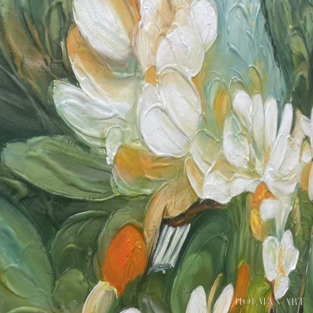 HOLMAN ART Orange Blossom – Textured Floral Painting, White Flowers , Panoramic Canvas, Impressionist Decor - image 5