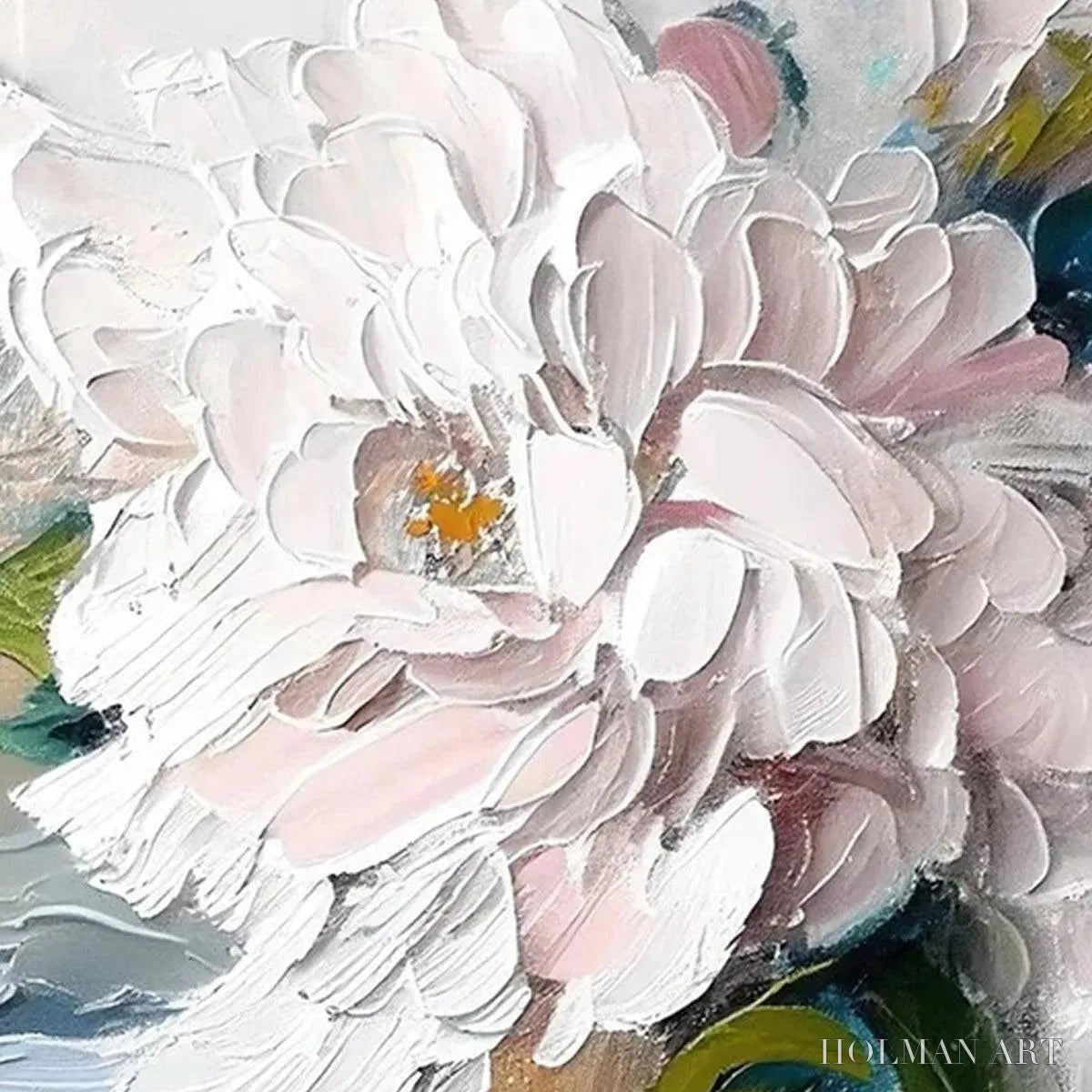HOLMAN ART White Peony Dream – Textured Peony Painting, Impasto Floral , Panoramic Canvas, Romantic Decor - image 3