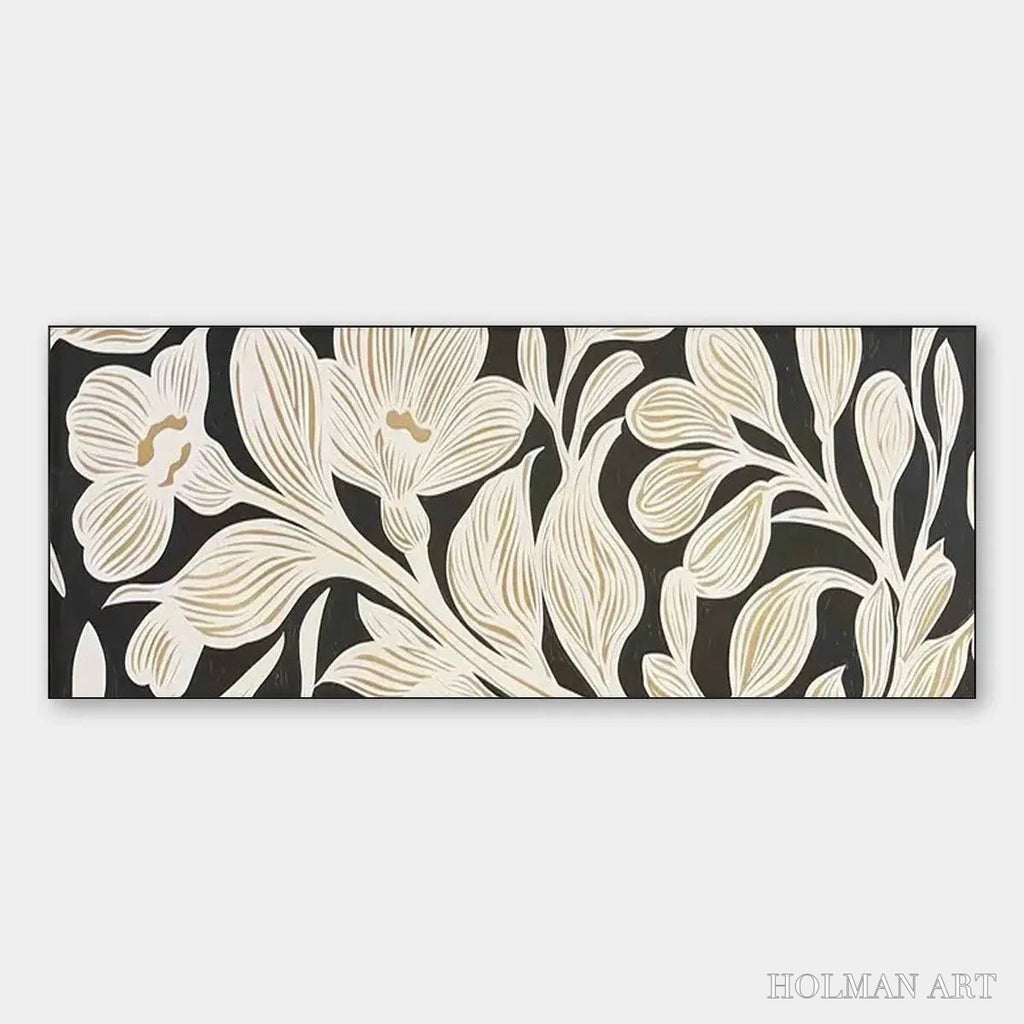 HOLMAN ART Golden Floral Panoramic – Floral Painting, Panoramic , Black and Gold Decor - image 1