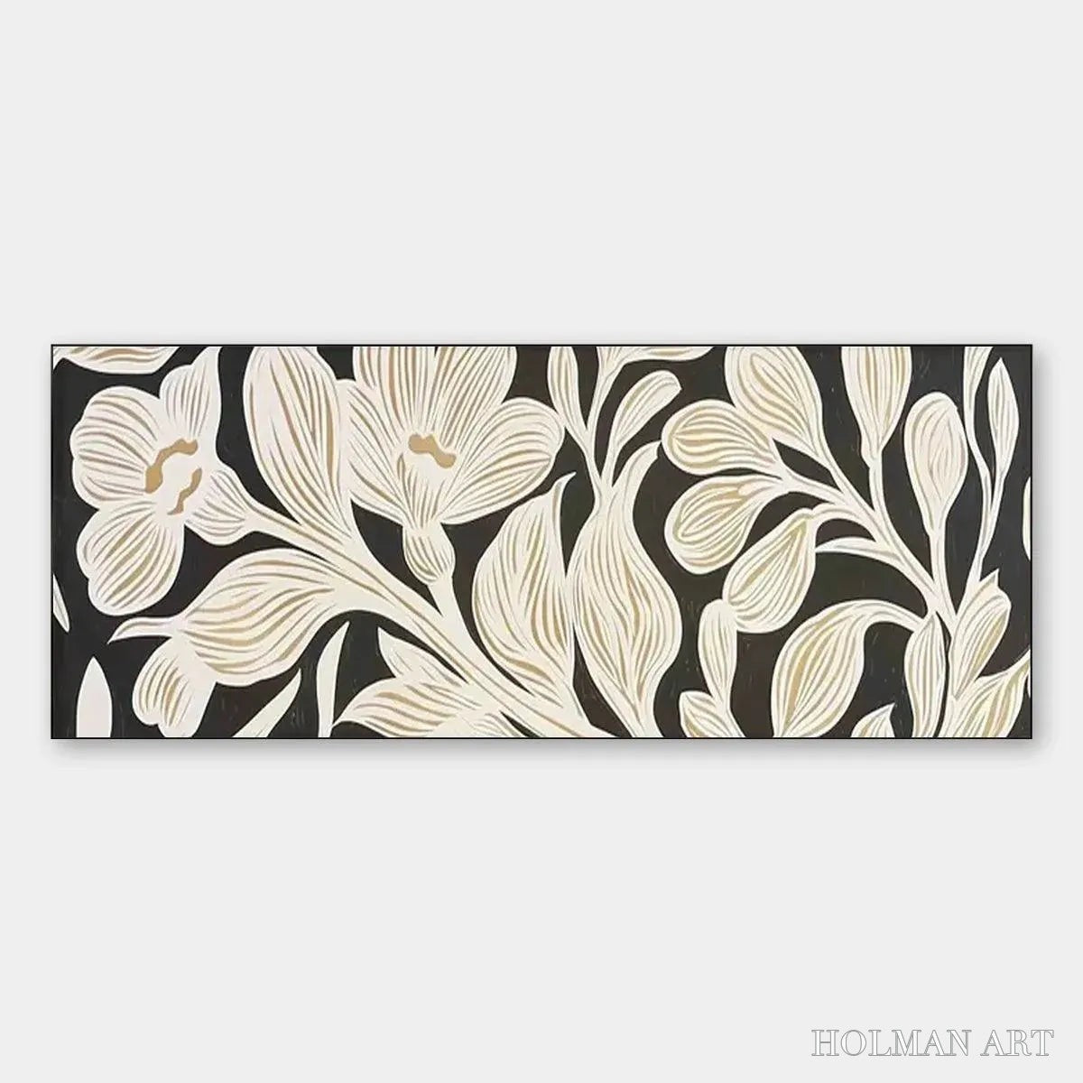 HOLMAN ART Golden Floral Panoramic – Floral Painting, Panoramic , Black and Gold Decor - image 1
