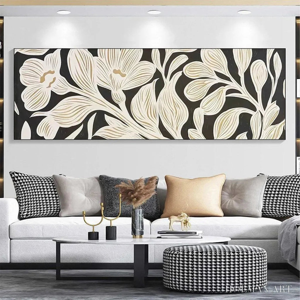 HOLMAN ART Golden Floral Panoramic – Floral Painting, Panoramic , Black and Gold Decor - image 2